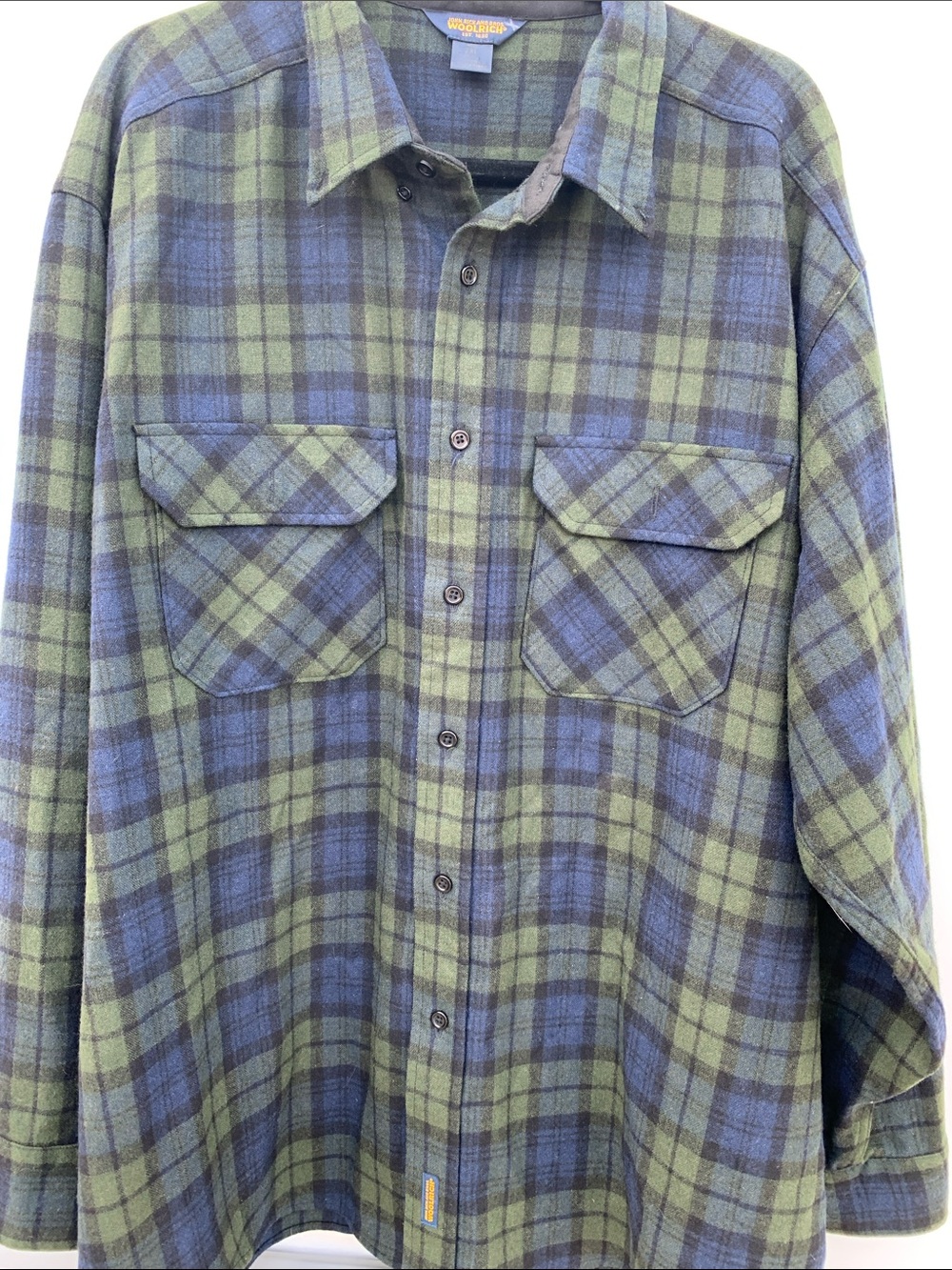 Woolrich Olive Green and Navy Blue Plaid Wool Shirt 2XL - Picture 1 of 5